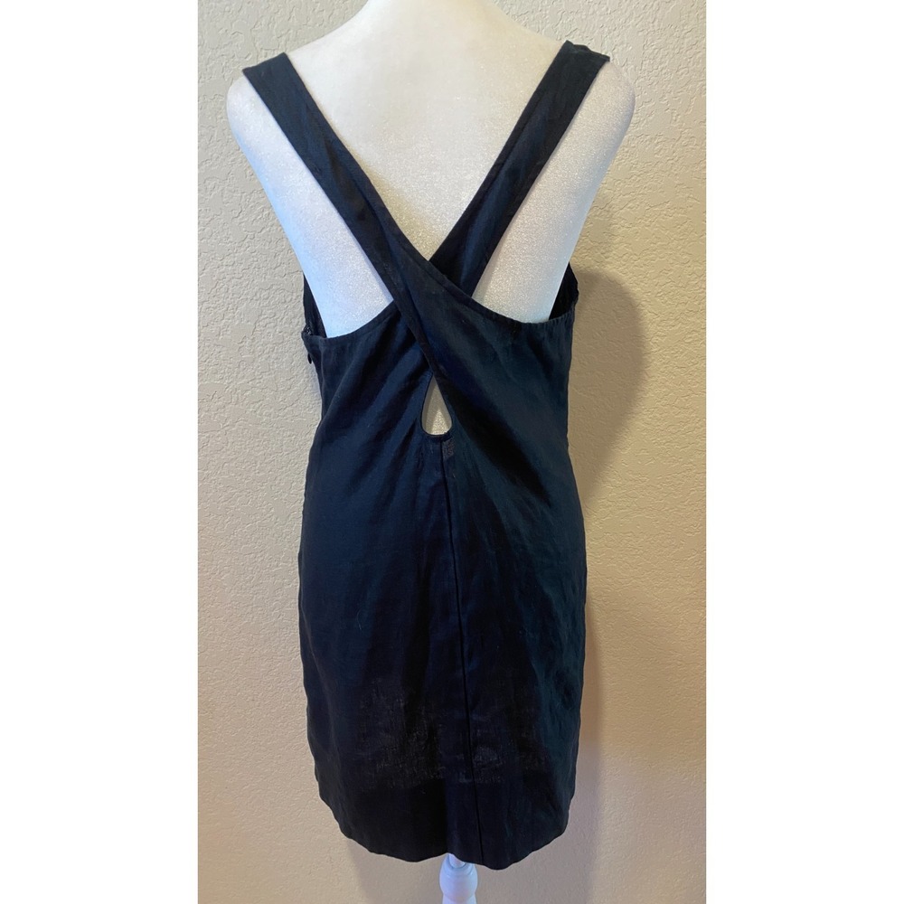Madewell Black Linen Short Dress Sz 8 Cross Back Beach Swim Cover Minimalist NWT - Picture 3 of 9